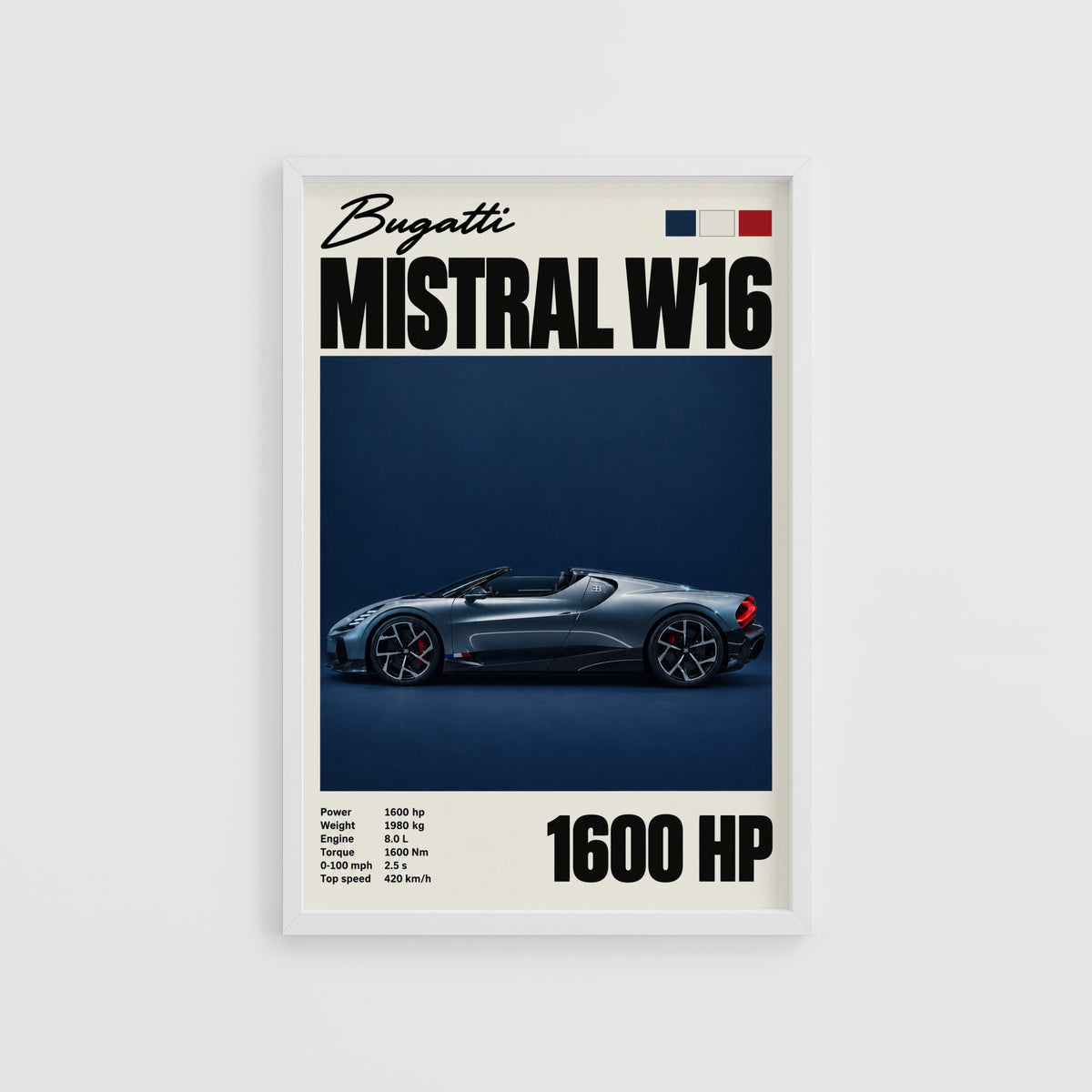 Vintage Bugatti Mistral W16 Print, Car Wall Art