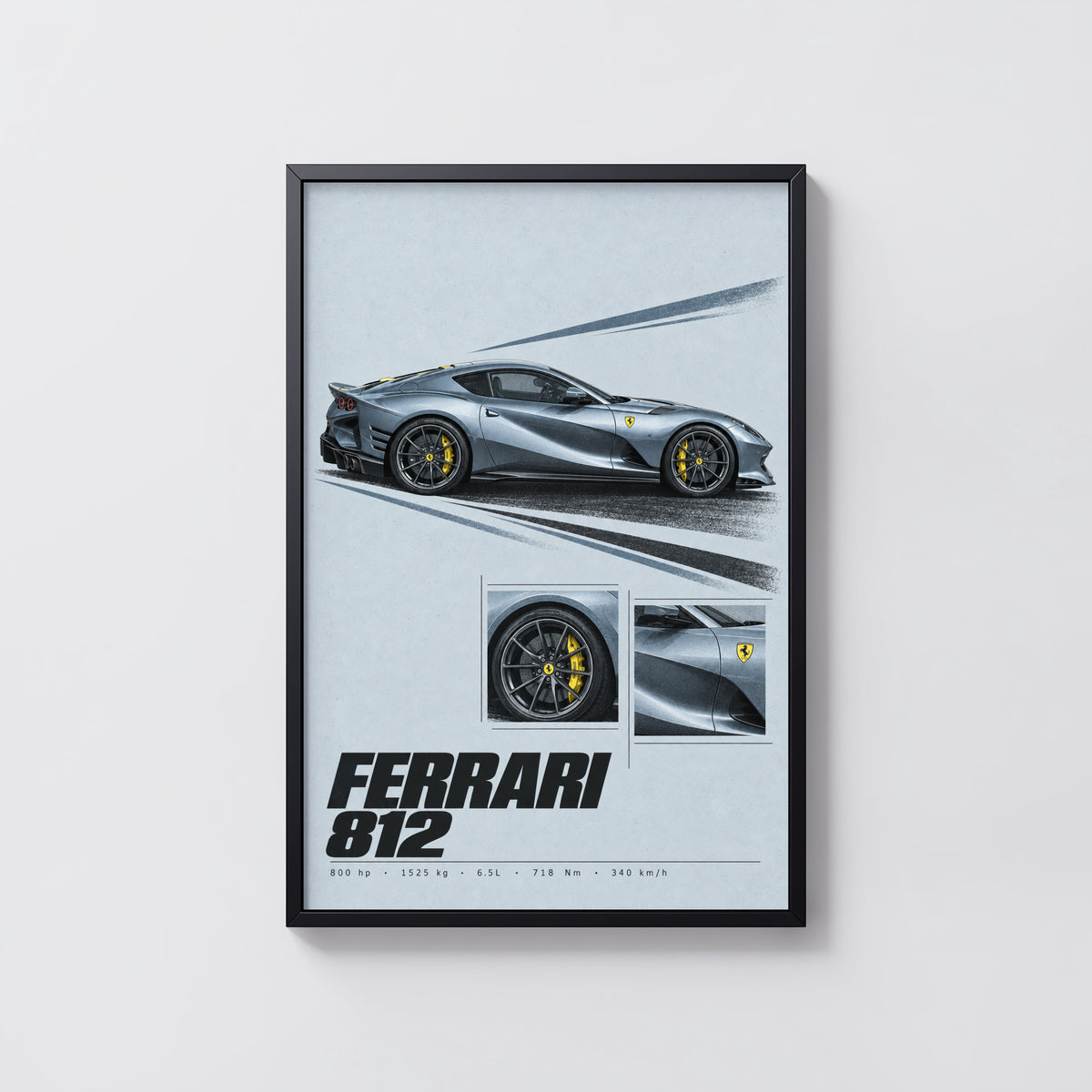 Vintage Print, Ferrari 812 Supercar Wall Art