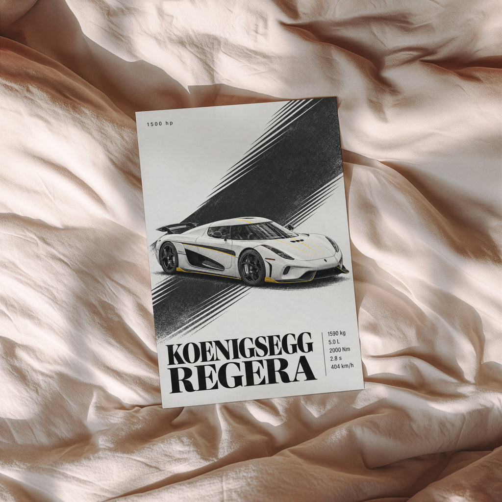 Vintage Koenigsegg Regera Print, Hypercar Wall Art