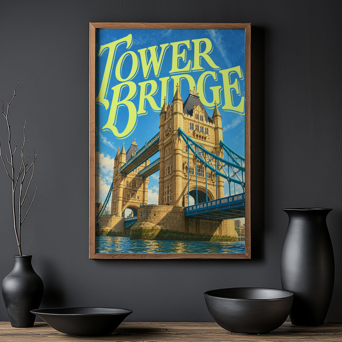 Vintage Tower Bridge London Poster, England Wall Art Print
