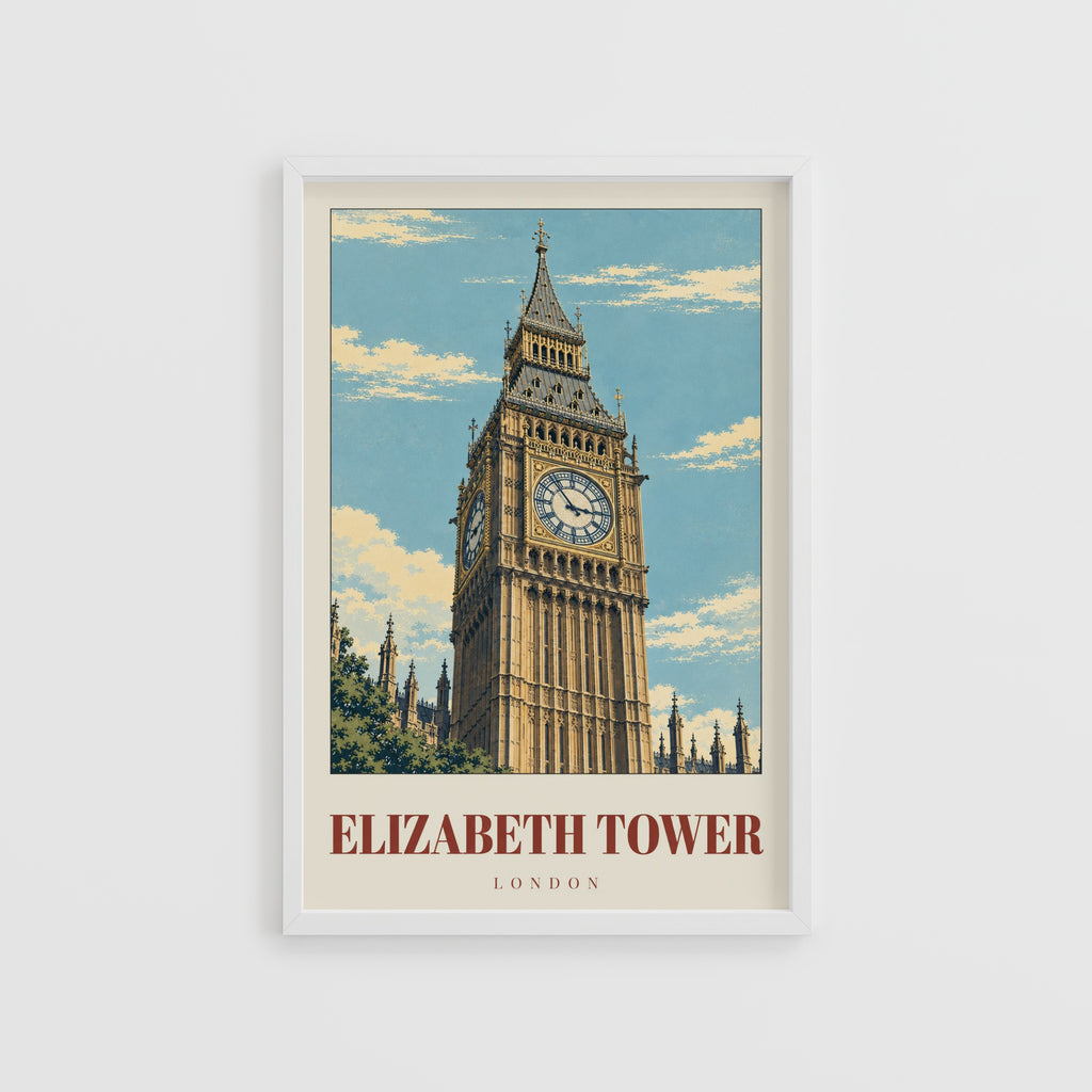 Vintage Elizabeth Tower Poster, London Wall Art Print