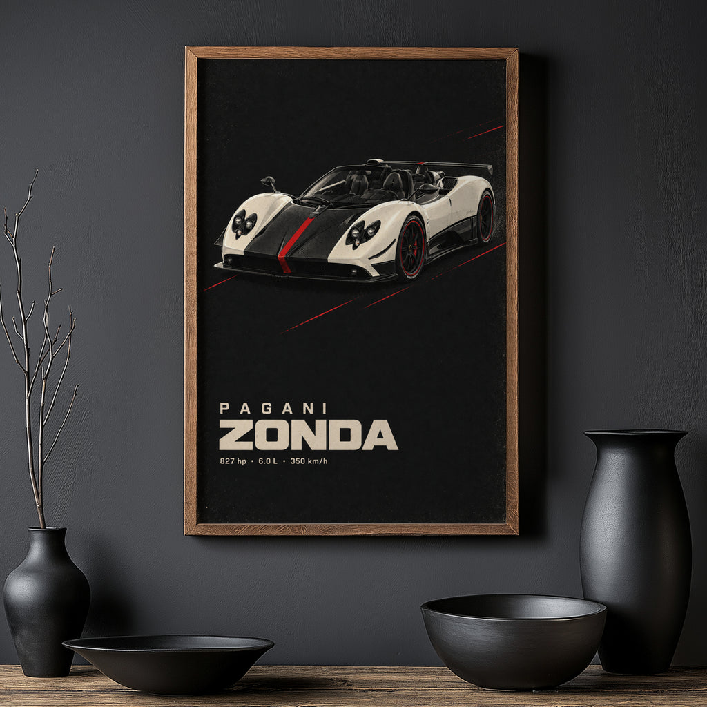 Vintage Pagani Zonda Print, Supercar Wall Art