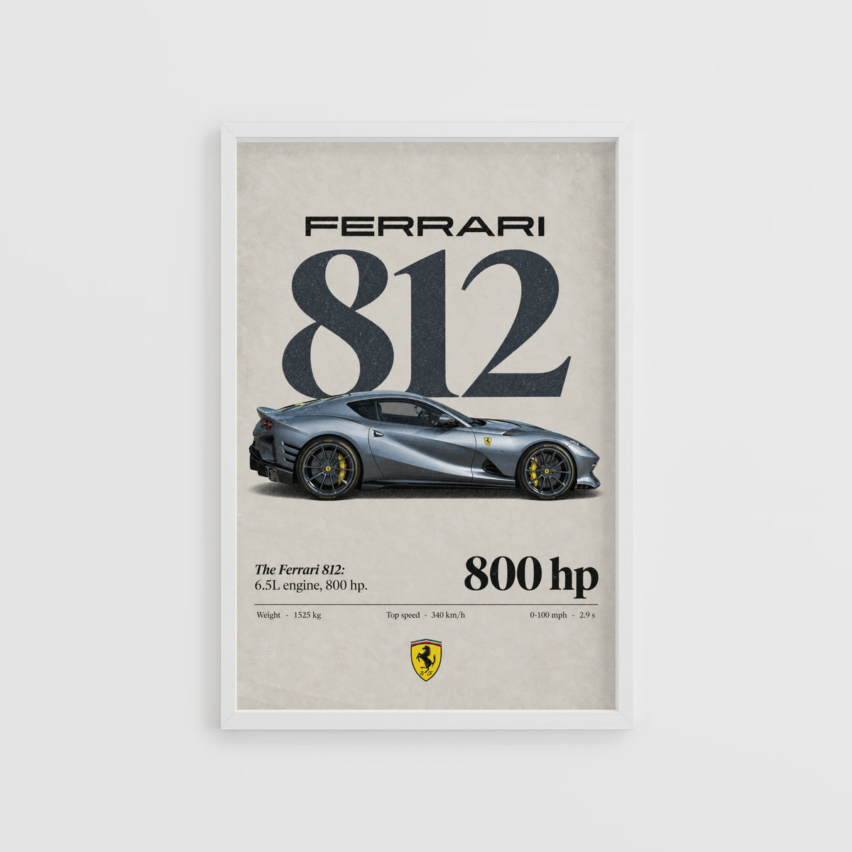 Vintage Ferrari 812 Print, Supercar Wall Art