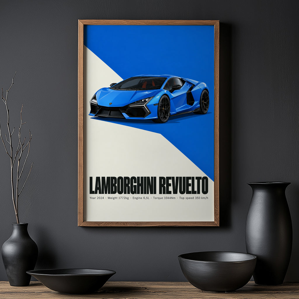 Vintage Lamborghini Revuelto Print, Supercar Art