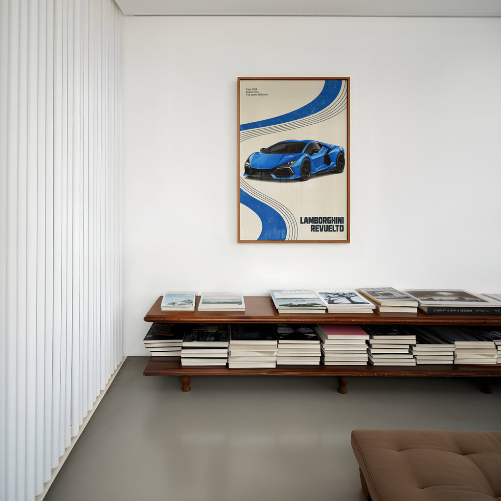 Vintage Lamborghini Revuelto Print, Supercar Art
