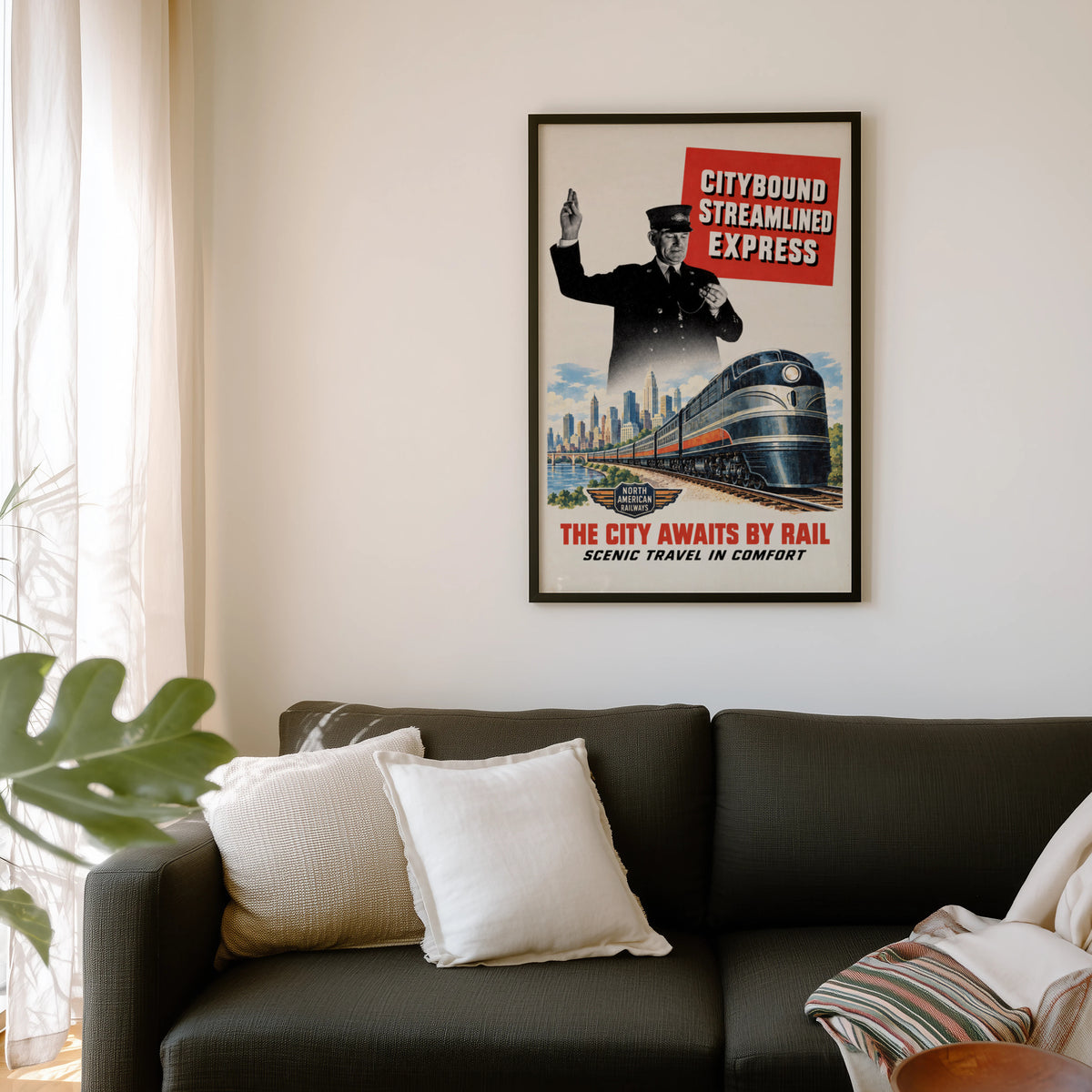 Vintage Train Print Poster, Streamlined Express Wall Art