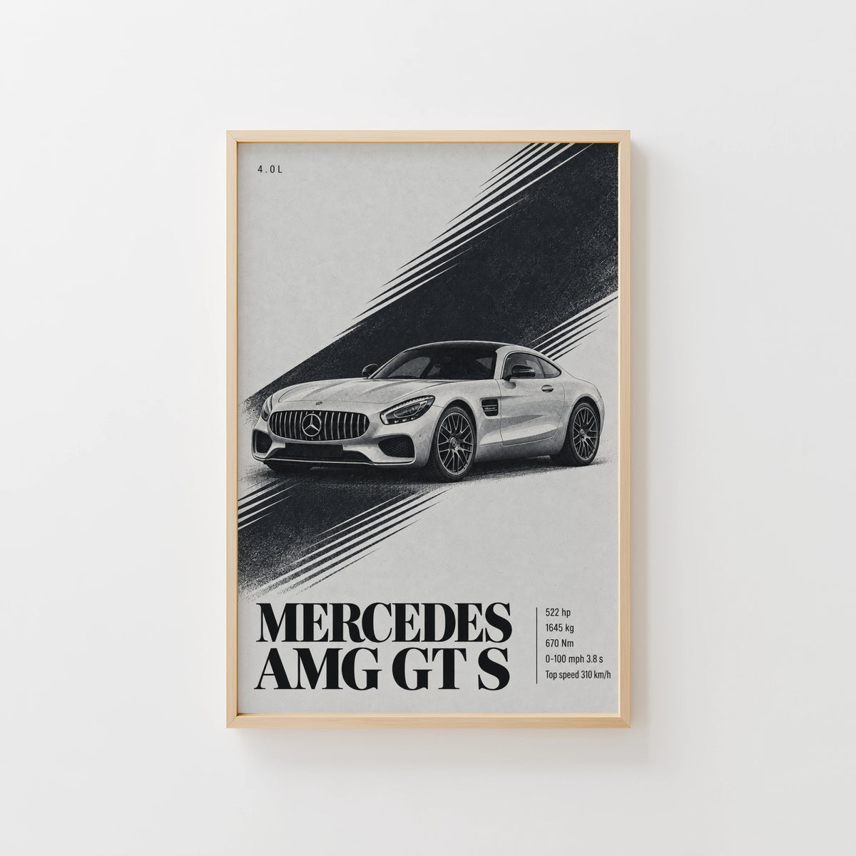 Vintage Mercedes AMG GT S Print, Car Wall Art