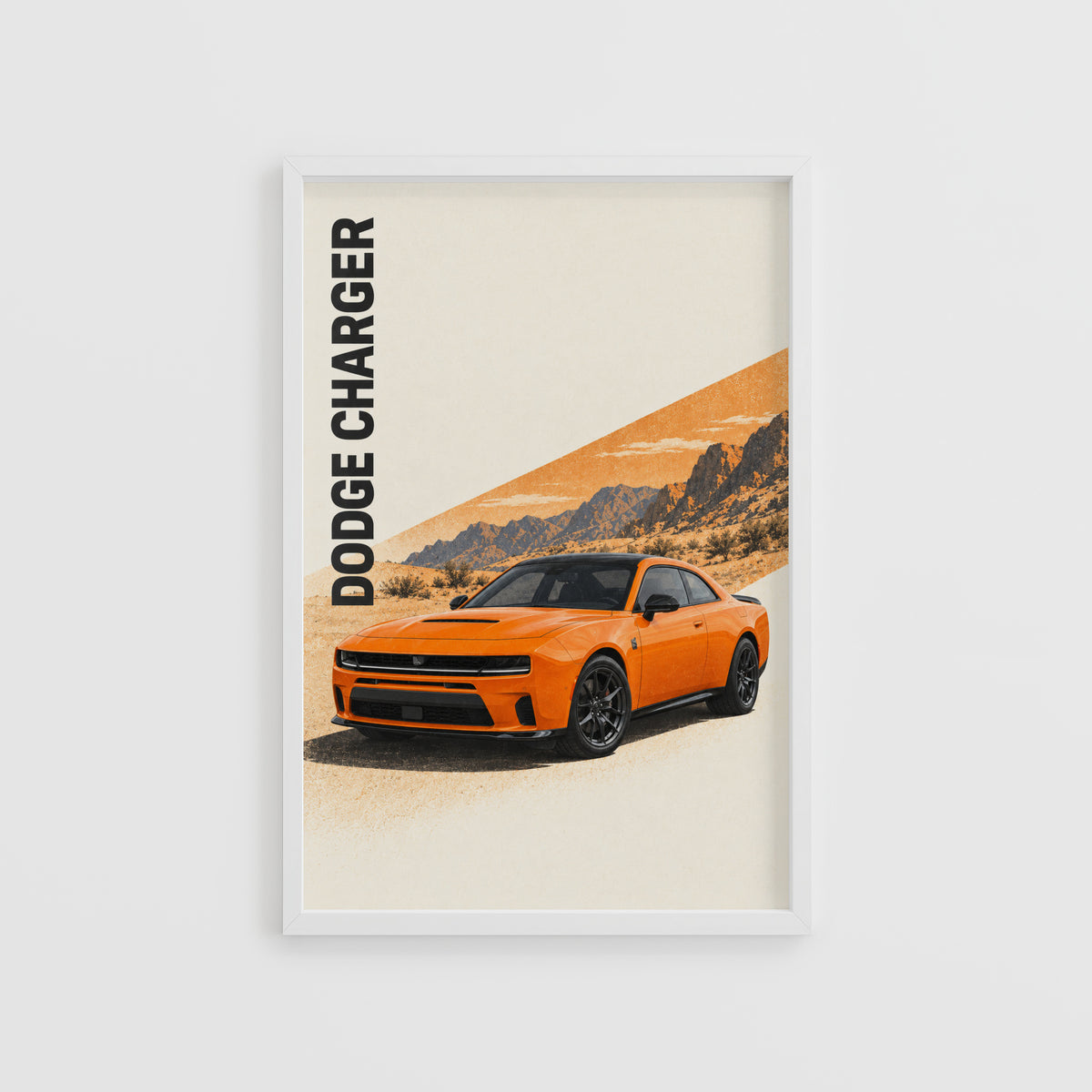 Vintage Dodge Charger Print, Orange Muscle Car Art