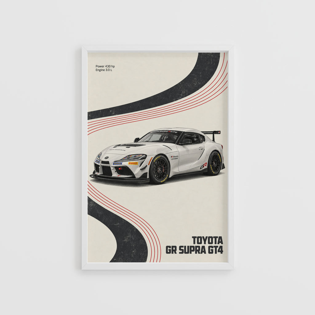 Vintage Toyota GR Supra GT4 Print, Racing Car
