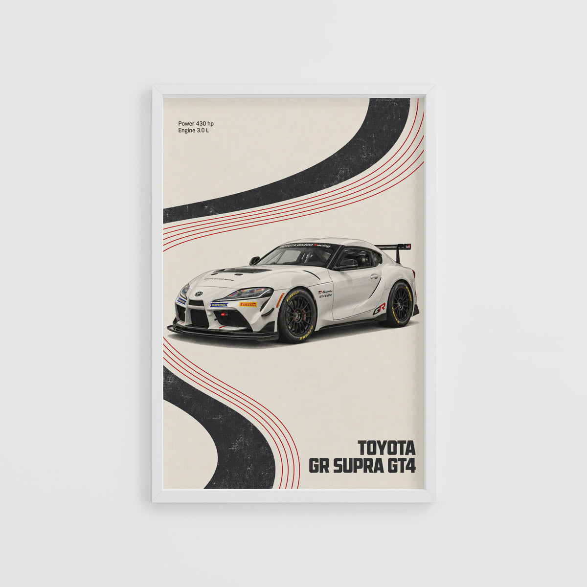 Vintage Toyota GR Supra GT4 Print, Racing Car
