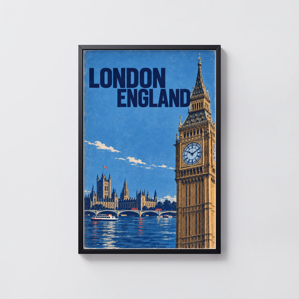 Vintage London Poster, Big Ben Wall Art, England Print
