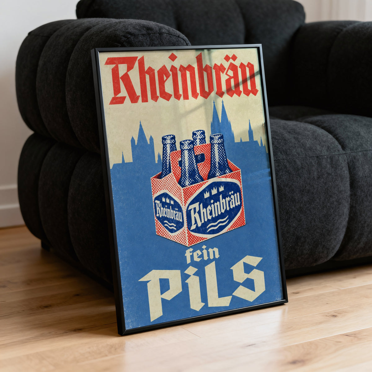 Vintage Rheinbrau Pils Beer Print, Retro Poster