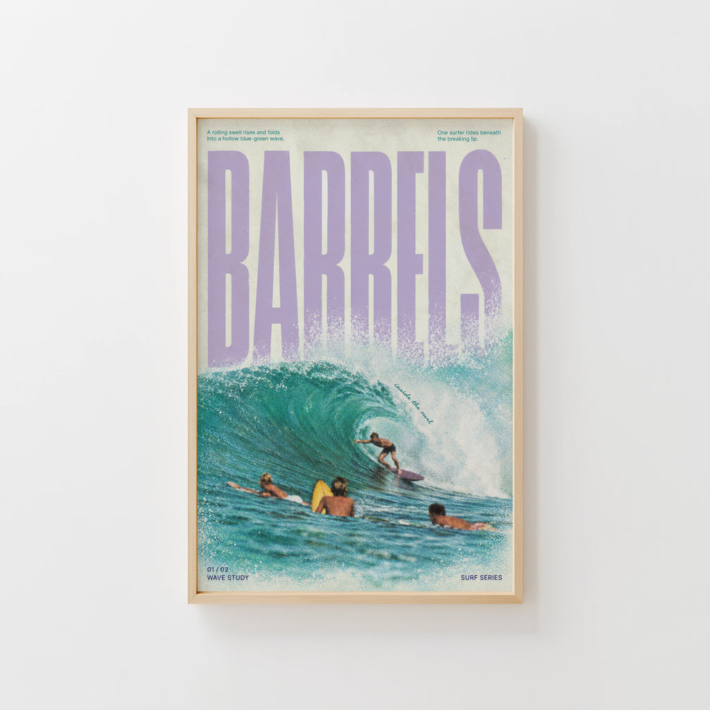 Vintage Barrels Surf Print, Surfing Poster, Wave Art
