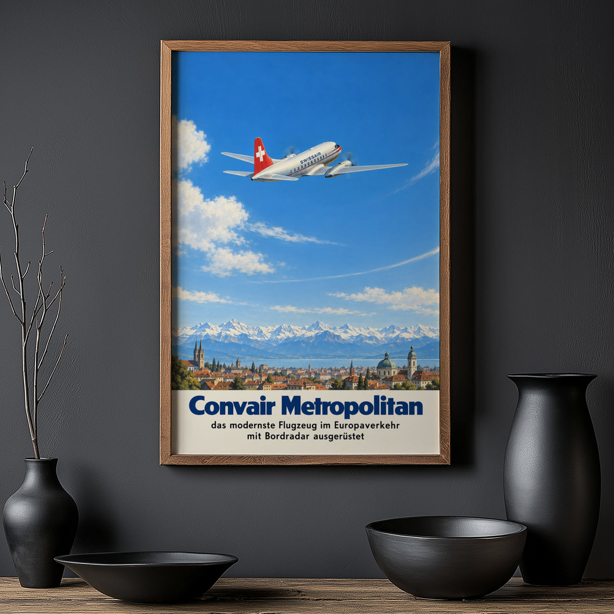 Vintage Swissair Poster, Convair Metropolitan Print