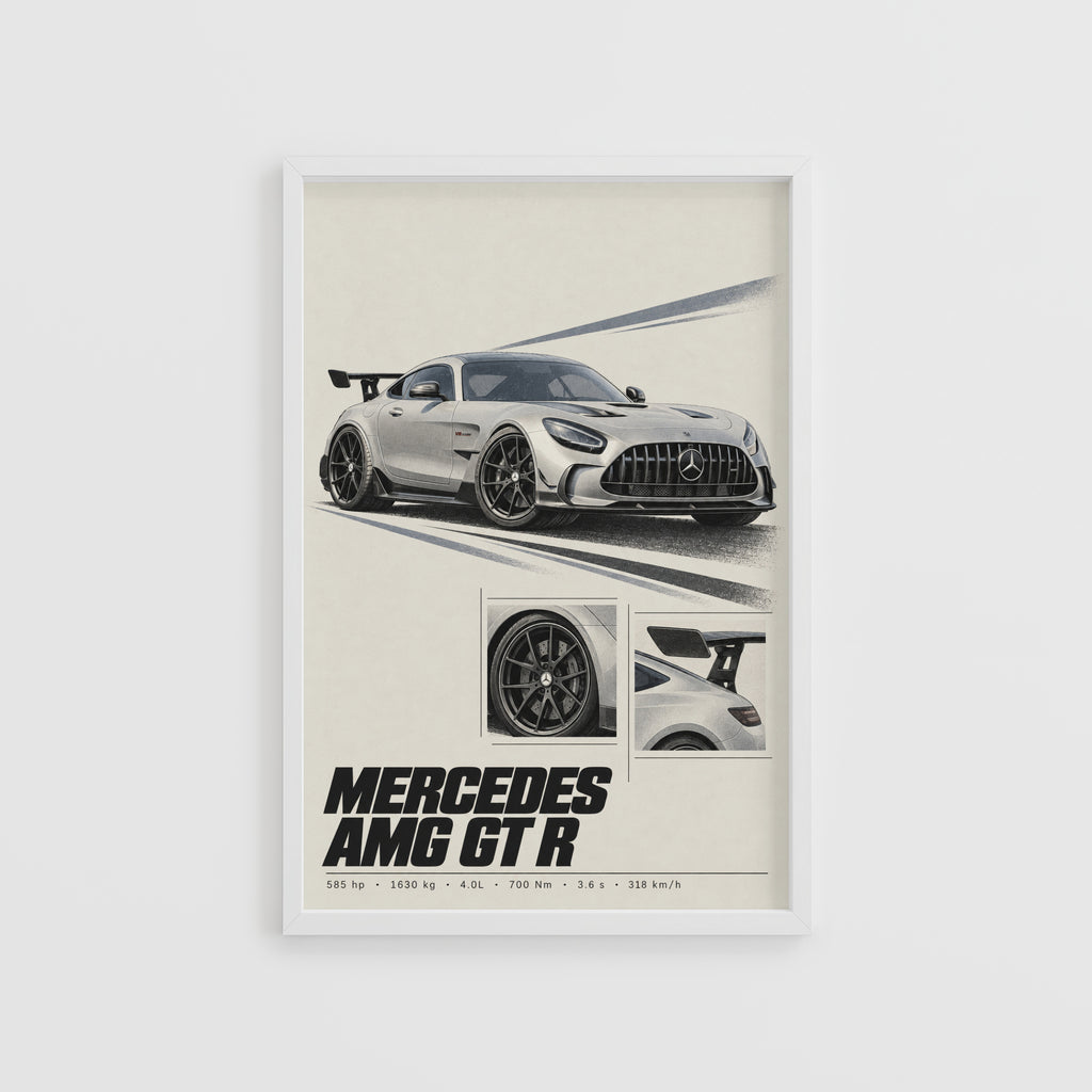 Vintage Mercedes AMG GT R Print, Car Wall Art