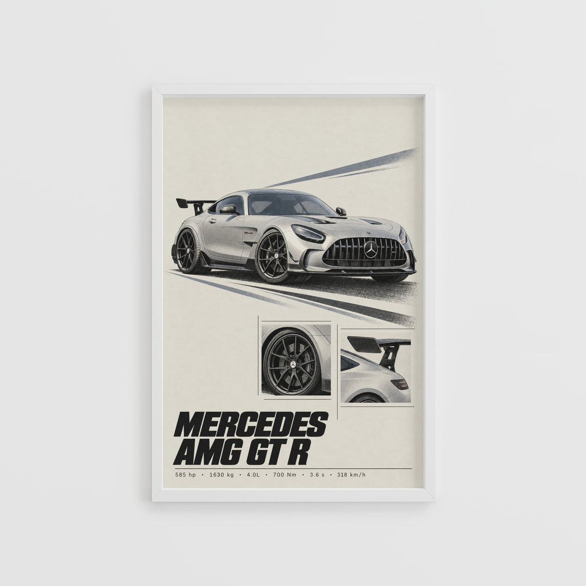 Vintage Mercedes AMG GT R Print, Car Wall Art
