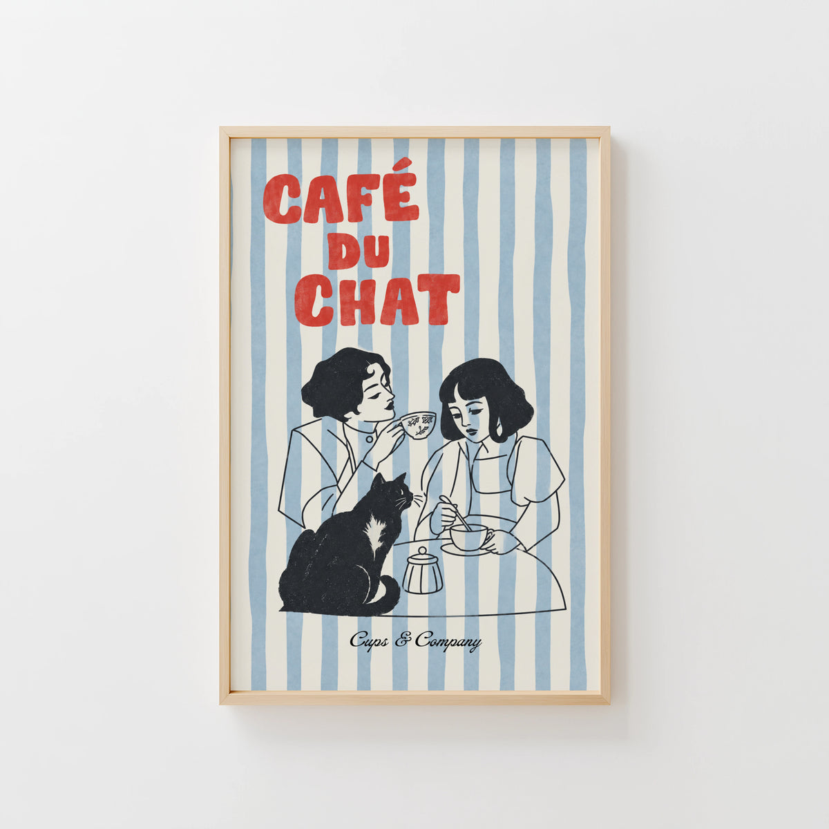 Vintage Coffee Print and Poster, Black Cat Cafe Art