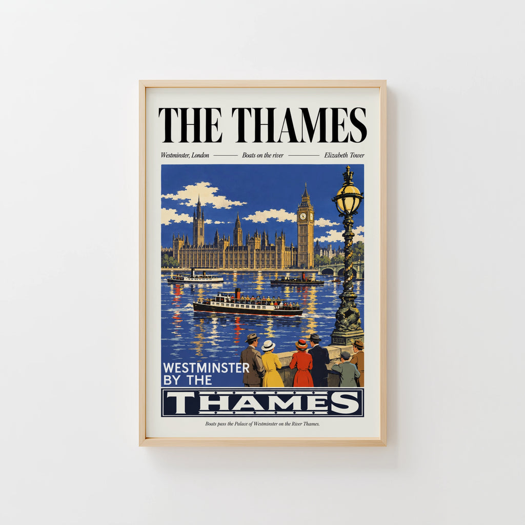 Vintage Thames Poster, Westminster London Wall Art, Print