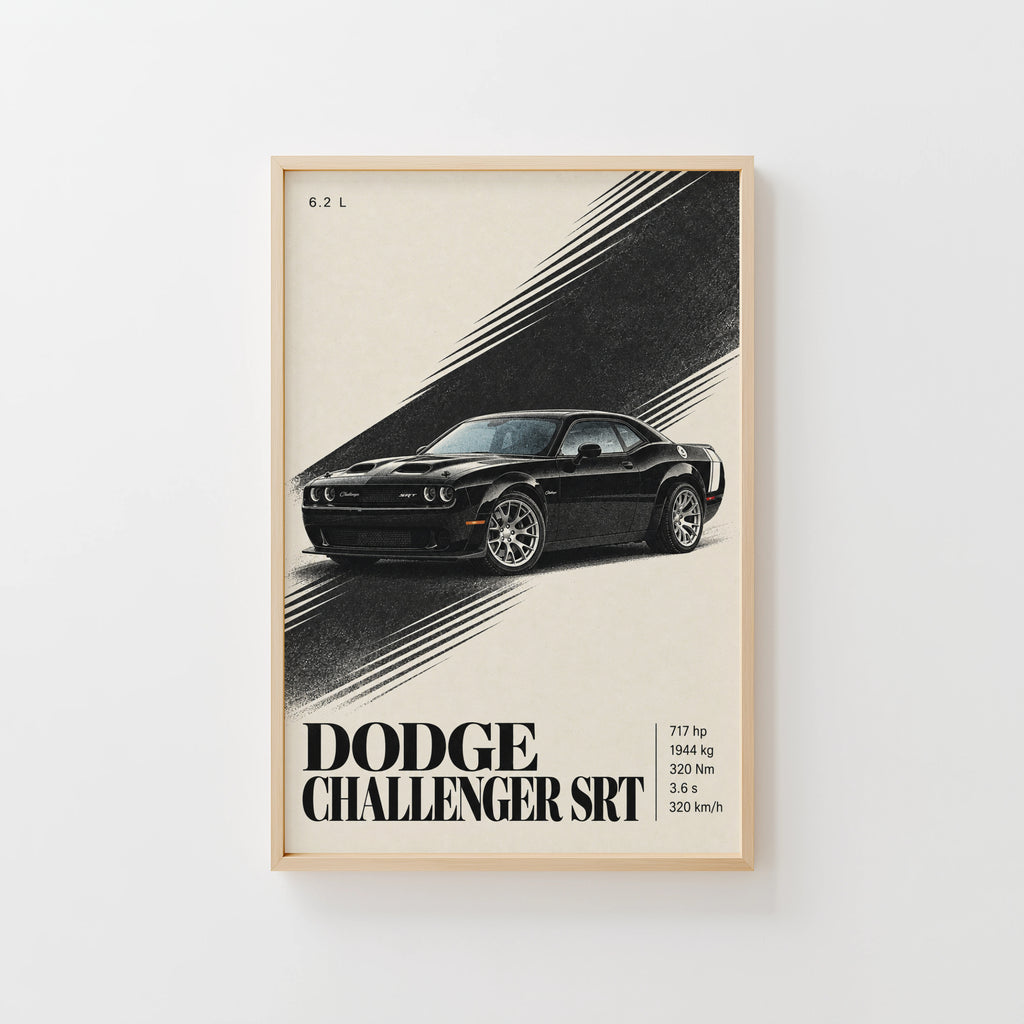 Vintage Dodge Challenger SRT Print, Car Wall Art