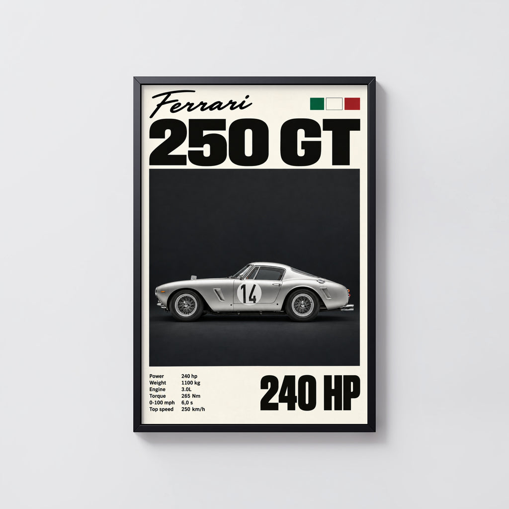 Vintage Ferrari 250 GT Print, Car Poster Wall Art