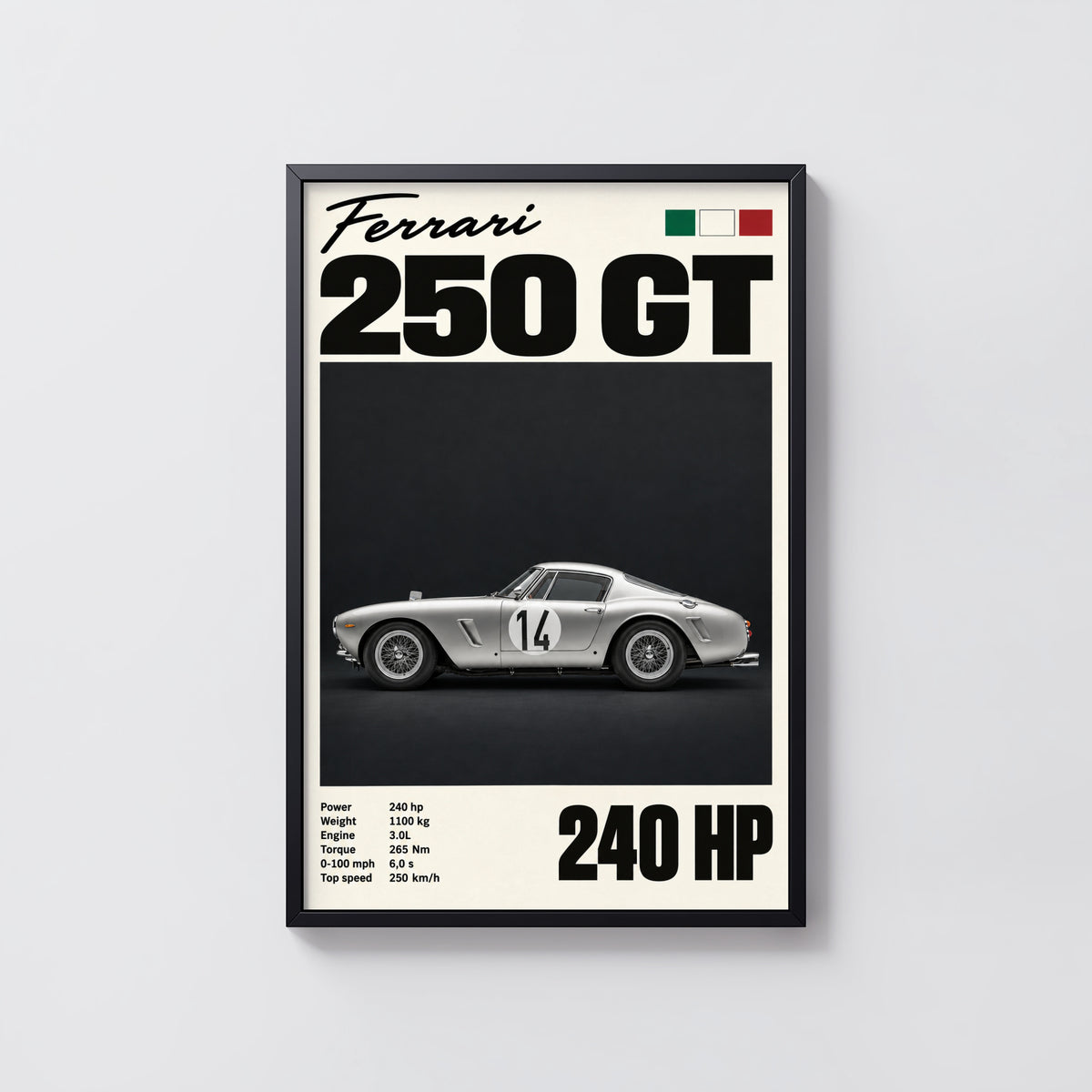 Vintage Ferrari 250 GT Print, Car Poster Wall Art