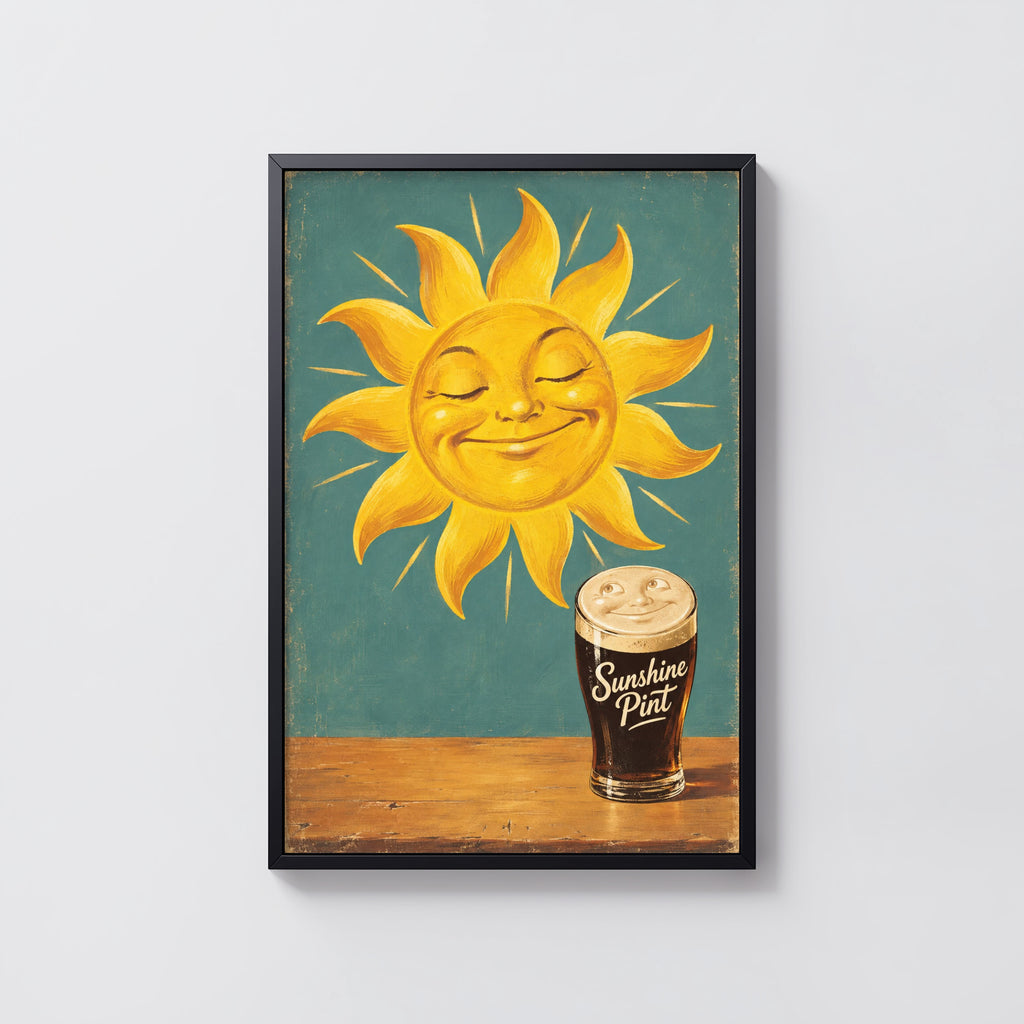 Vintage Sunshine Pint Beer Print Poster, Stout Pub Art