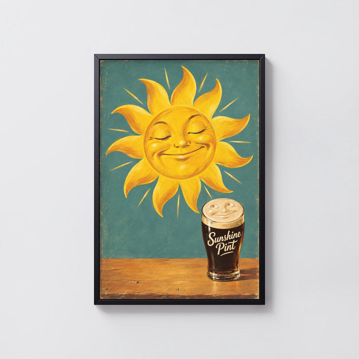 Vintage Sunshine Pint Beer Print Poster, Stout Pub Art