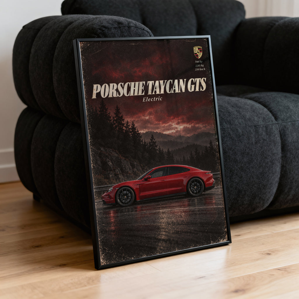 Vintage Porsche Taycan GTS Print, Car Poster, Wall Art