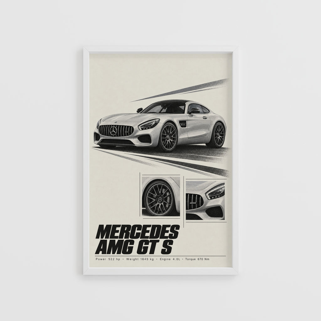 Vintage Mercedes AMG GT S Print, Car Wall Art