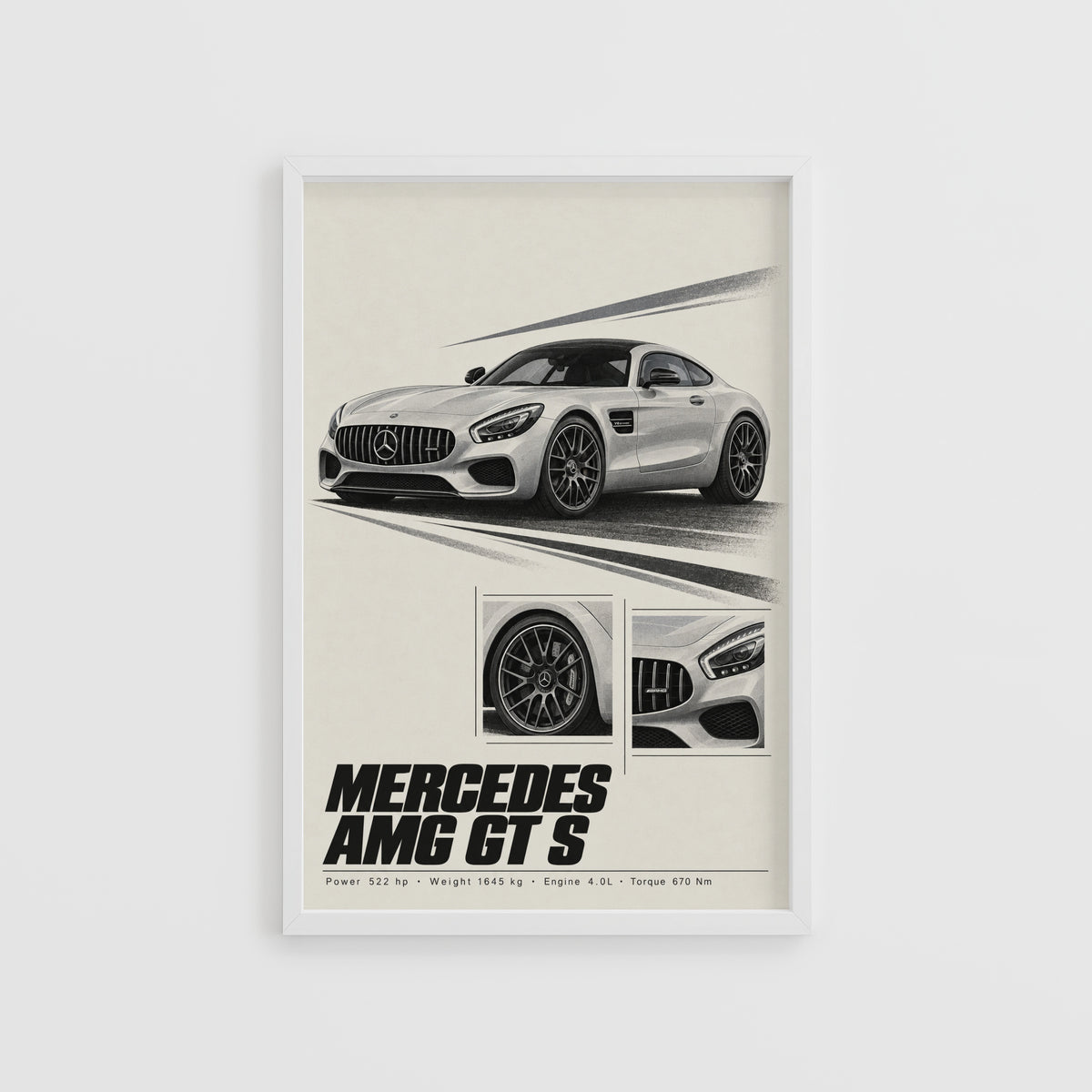 Vintage Mercedes AMG GT S Print, Car Wall Art