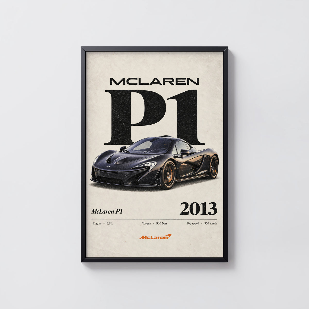 Vintage McLaren P1 Print, Supercar Wall Art