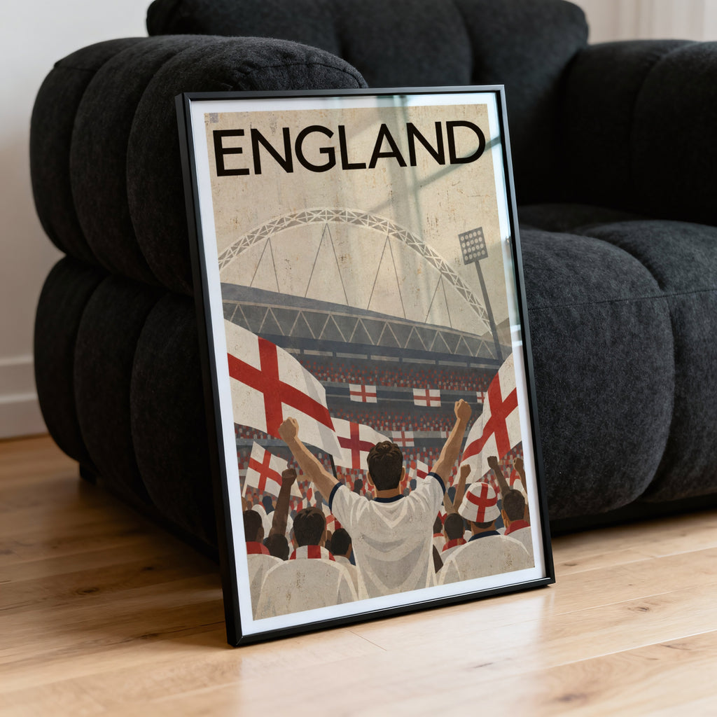 Vintage England Football Poster, Wembley Wall Art, Print