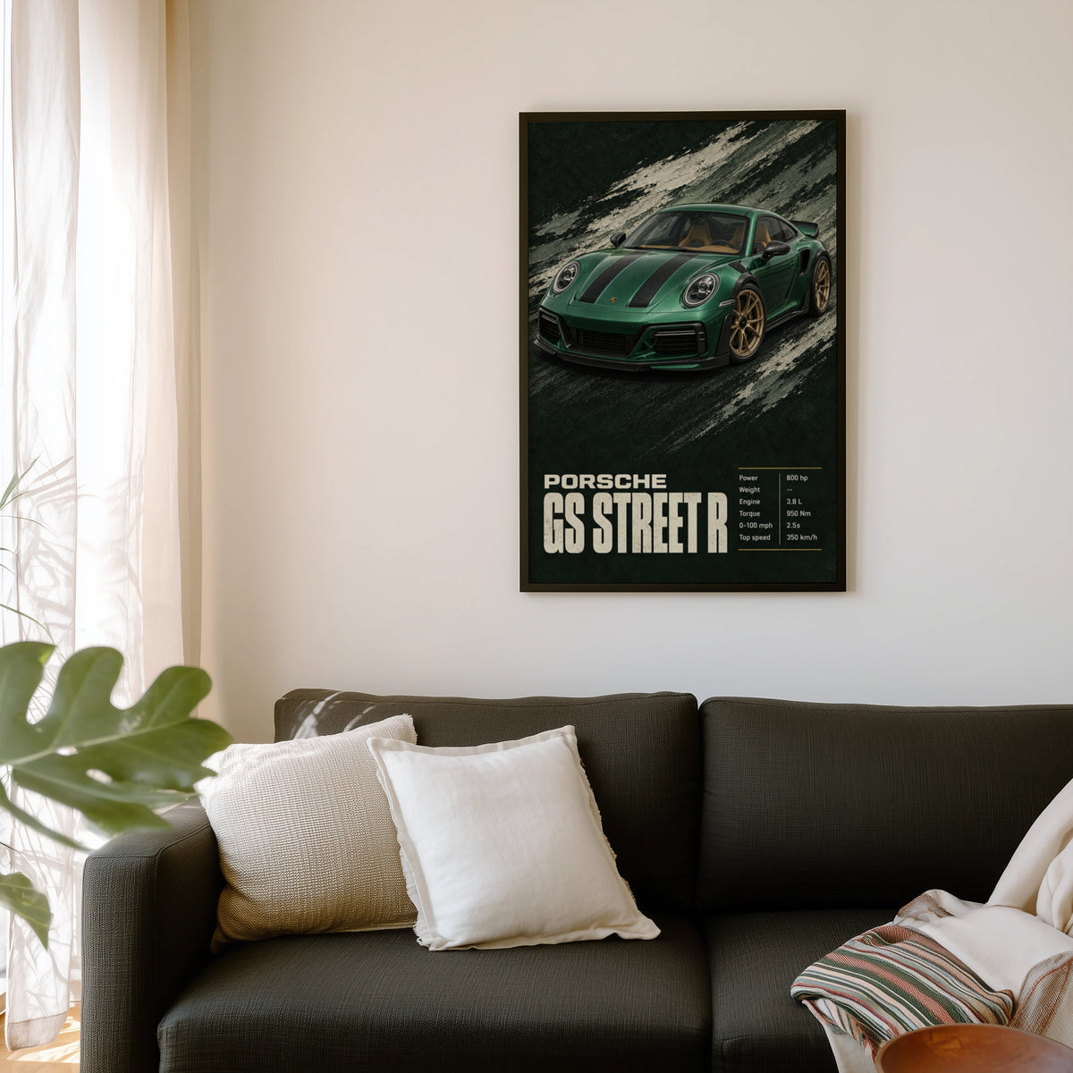 Vintage Porsche Print, Green Car Wall Art
