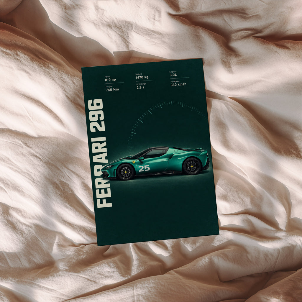 Vintage Ferrari 296 Print, Supercar Wall Art