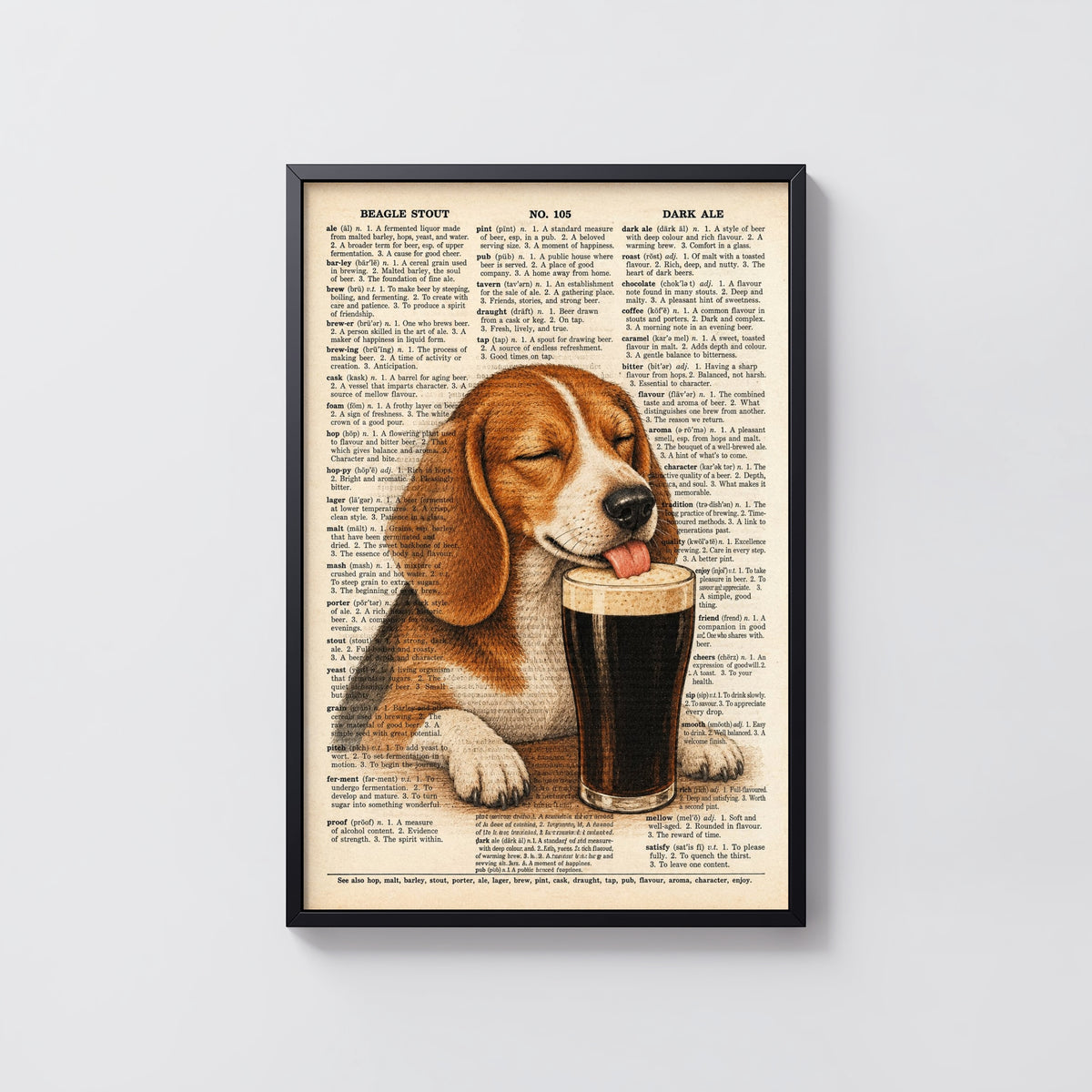 Vintage Beagle Stout Print, Dog Pub Poster, Dictionary Art
