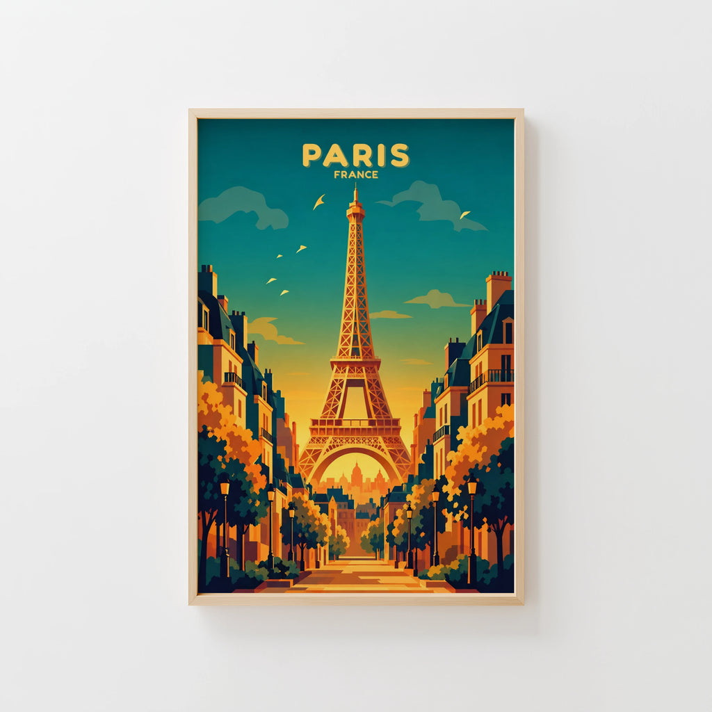 Vintage Paris Poster, Eiffel Tower Wall Art Print