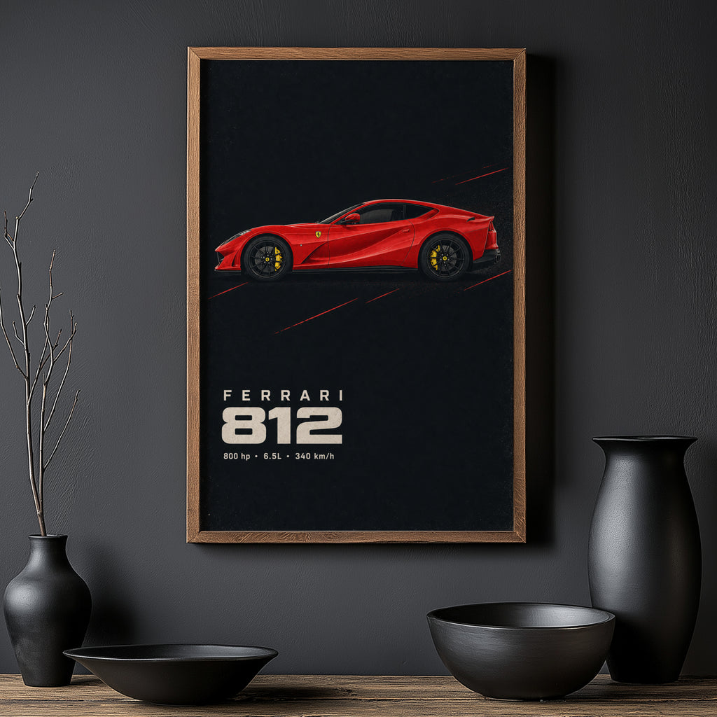 Vintage Ferrari 812 Print, Red Supercar Wall Art