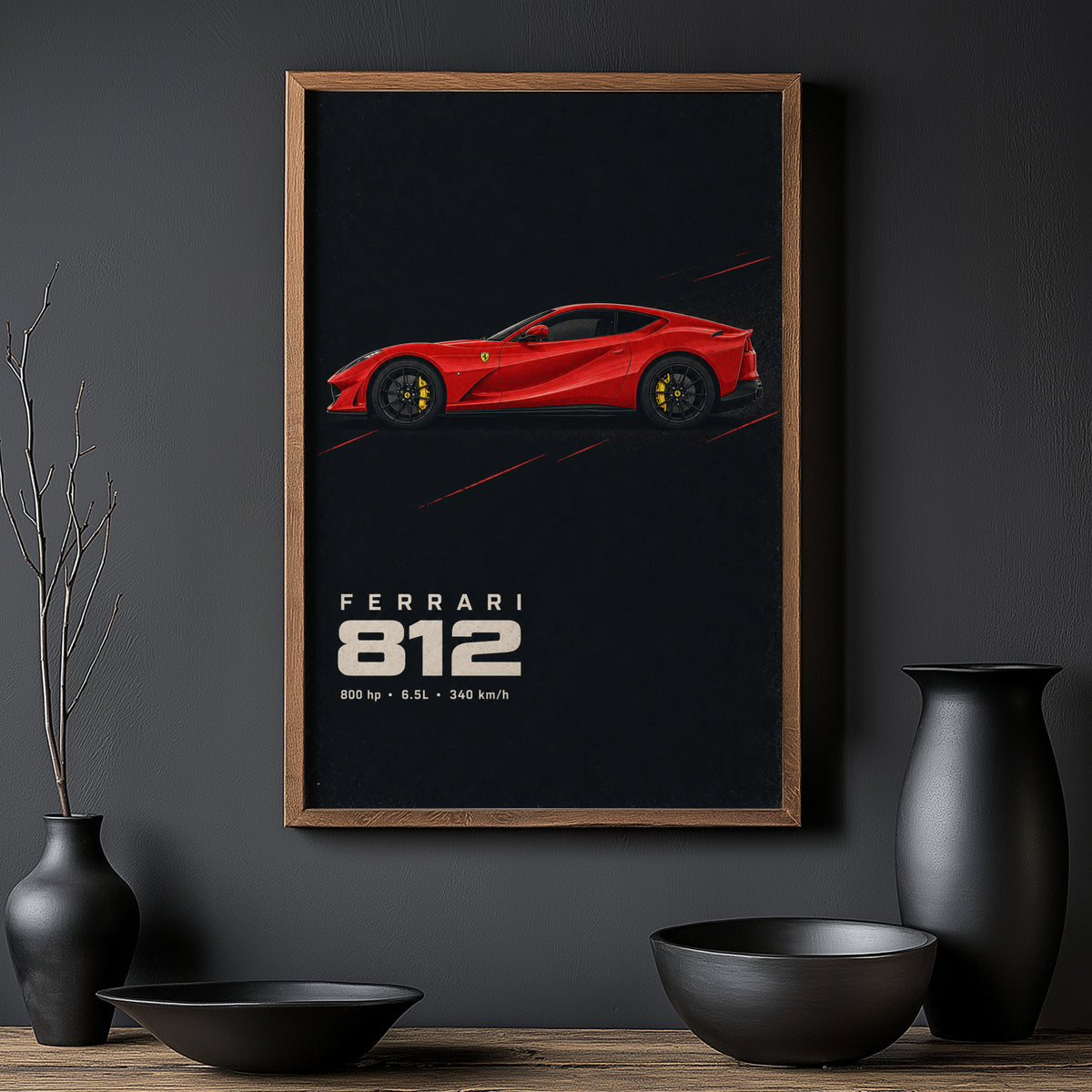 Vintage Ferrari 812 Print, Red Supercar Wall Art