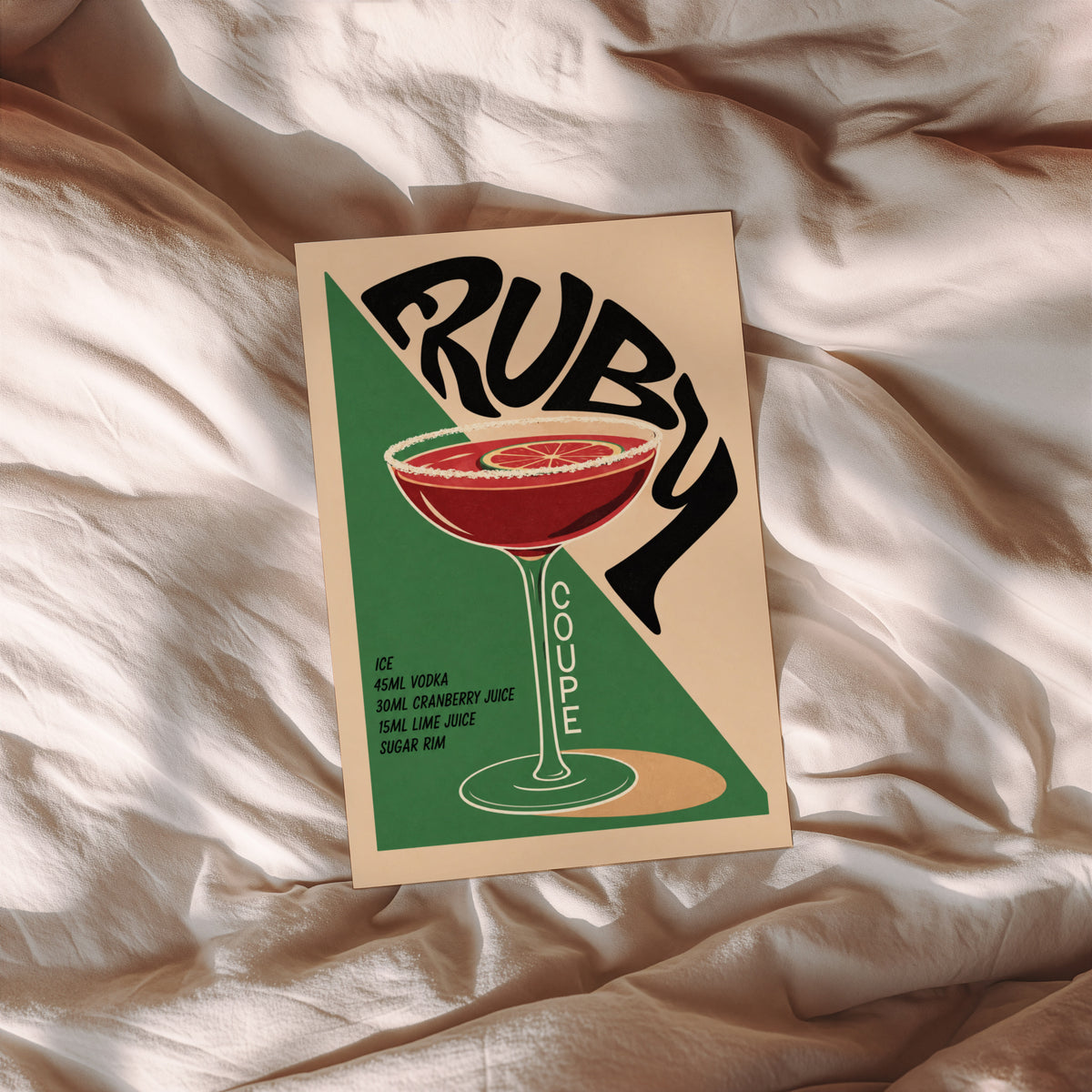 Vintage Ruby Cocktail Print Poster, Bar Cart Wall Art