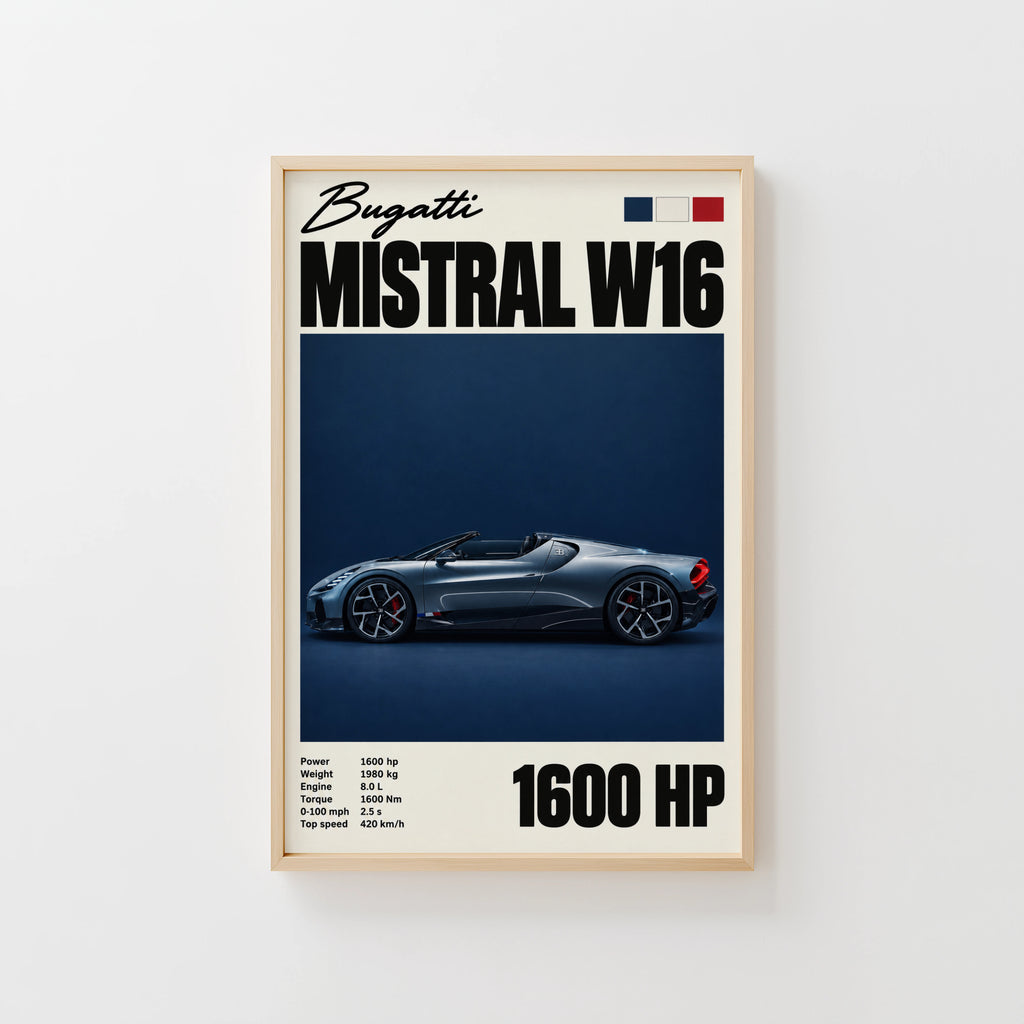 Vintage Bugatti Mistral W16 Print, Car Wall Art