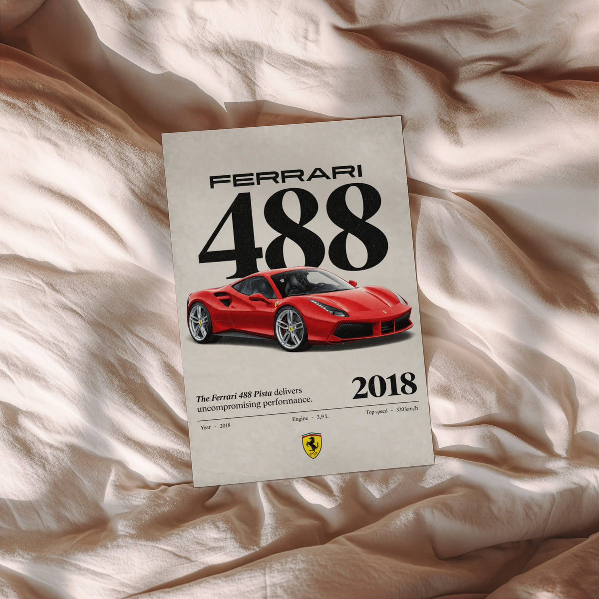 Vintage Ferrari 488 Pista Print, Red Supercar Art