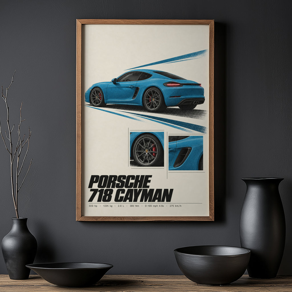 Vintage Porsche 718 Cayman Print, Car Wall Art