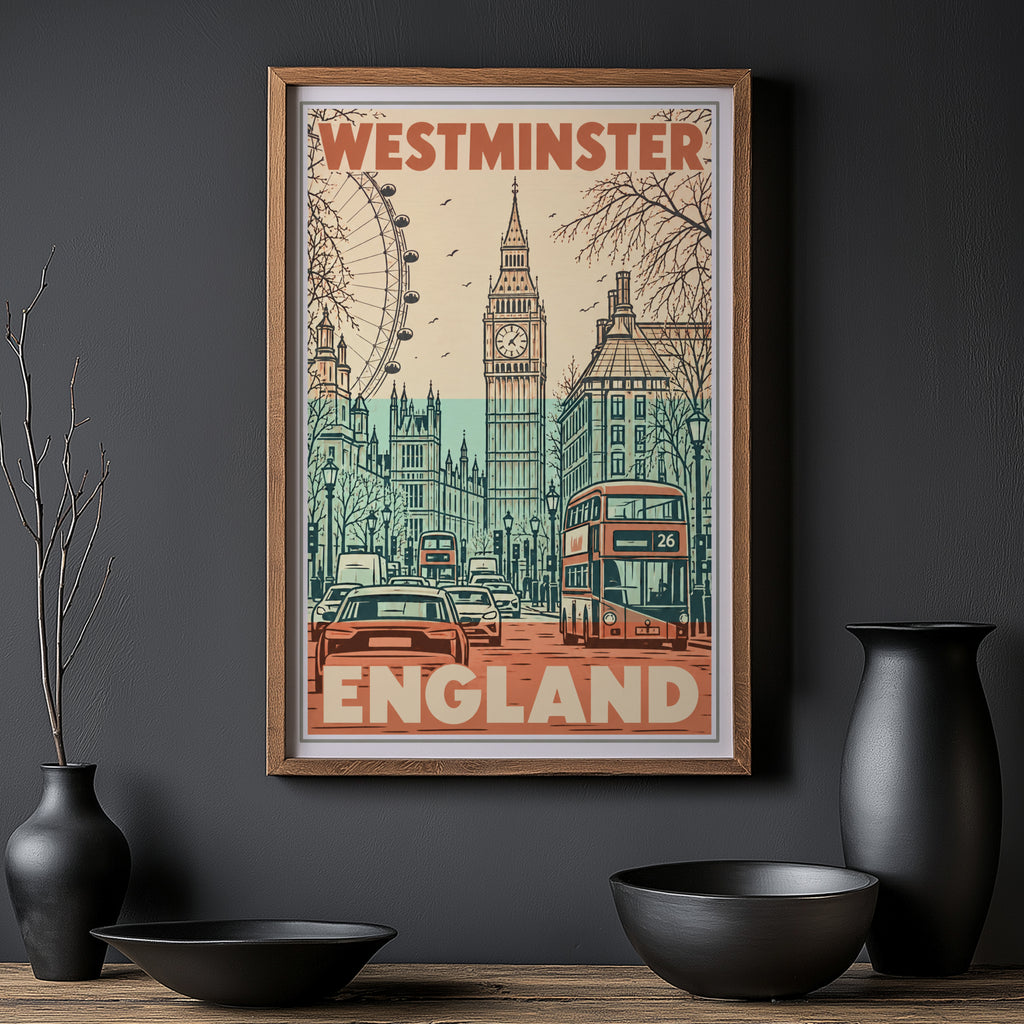 Vintage Westminster London Poster, England Wall Art, Print