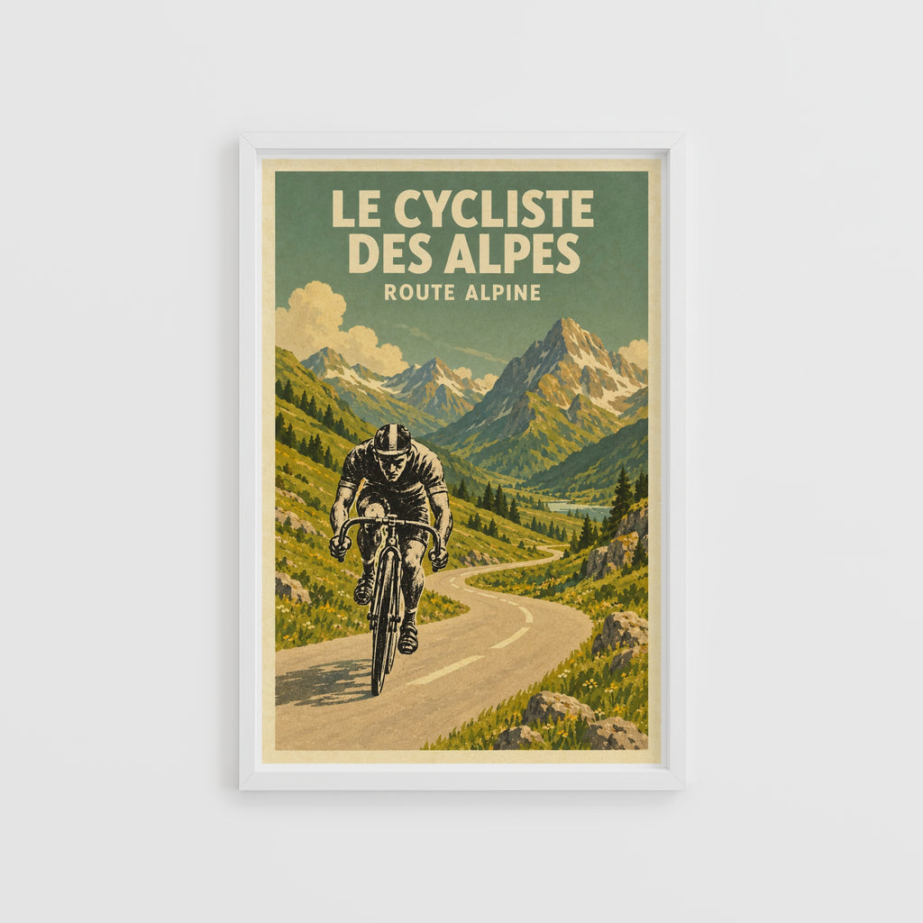 Vintage Alpine Cyclist Poster, Mountain Cycling Wall Art