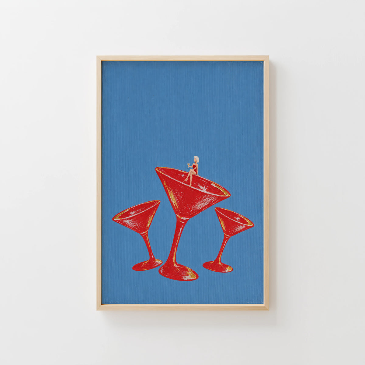 Vintage Cocktail Print Poster, Red Martini Glass Wall Art