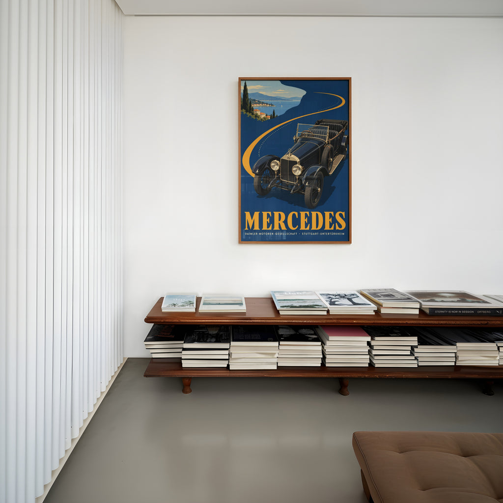 Vintage Mercedes Car Poster, Art Deco Wall Art, Print