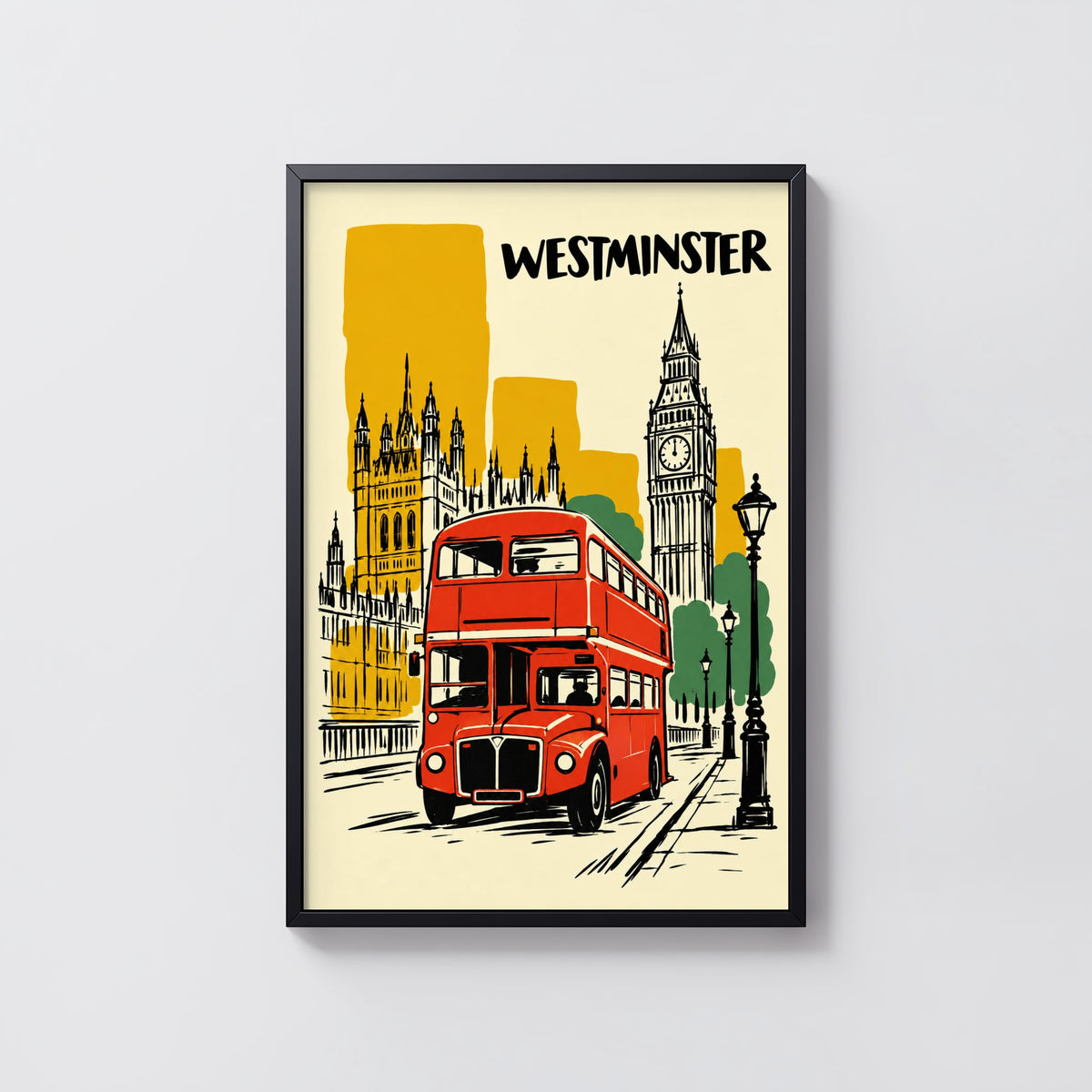 Vintage Westminster London Poster, Red Bus Wall Art Print