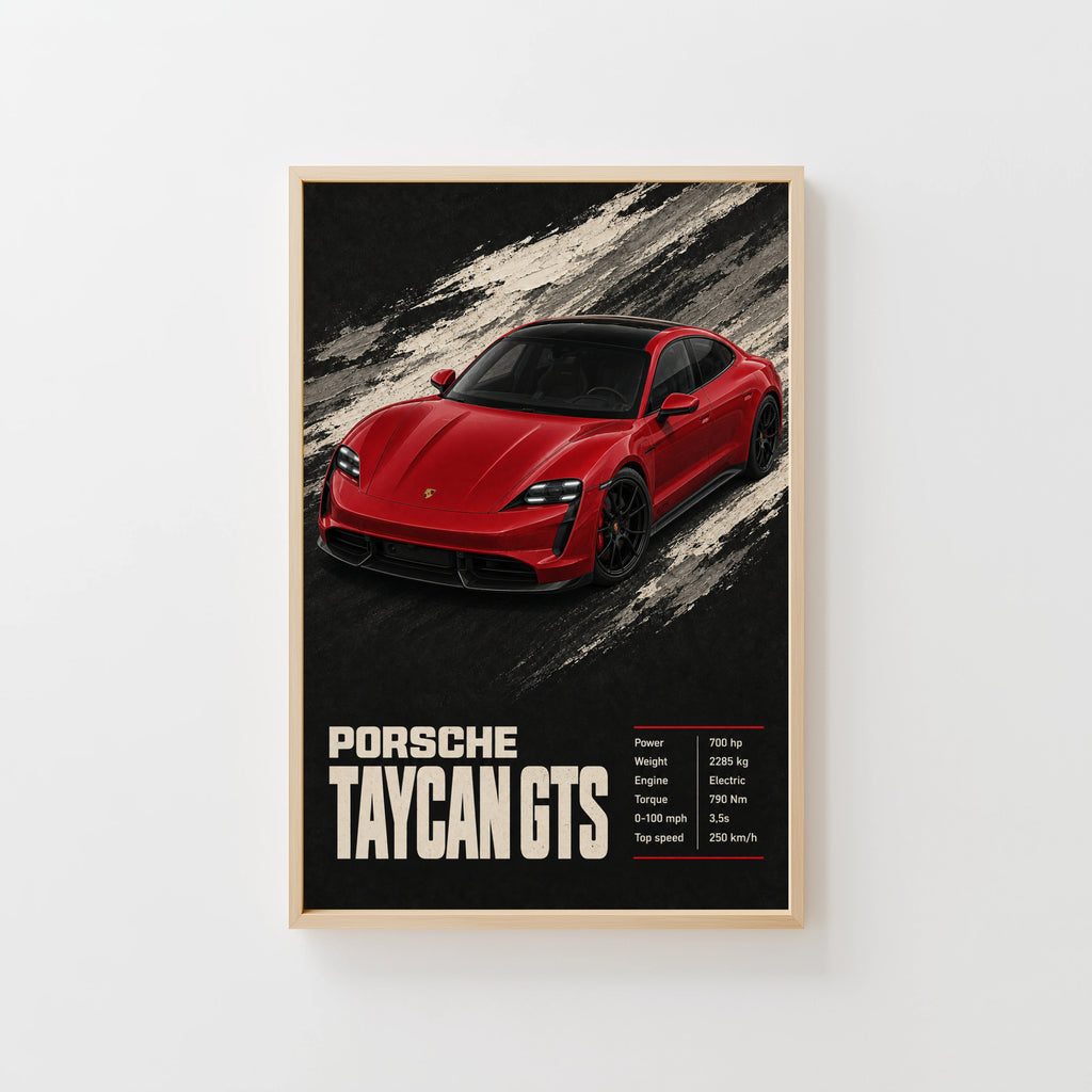 Vintage Porsche Taycan GTS Print, Car Poster Wall Art