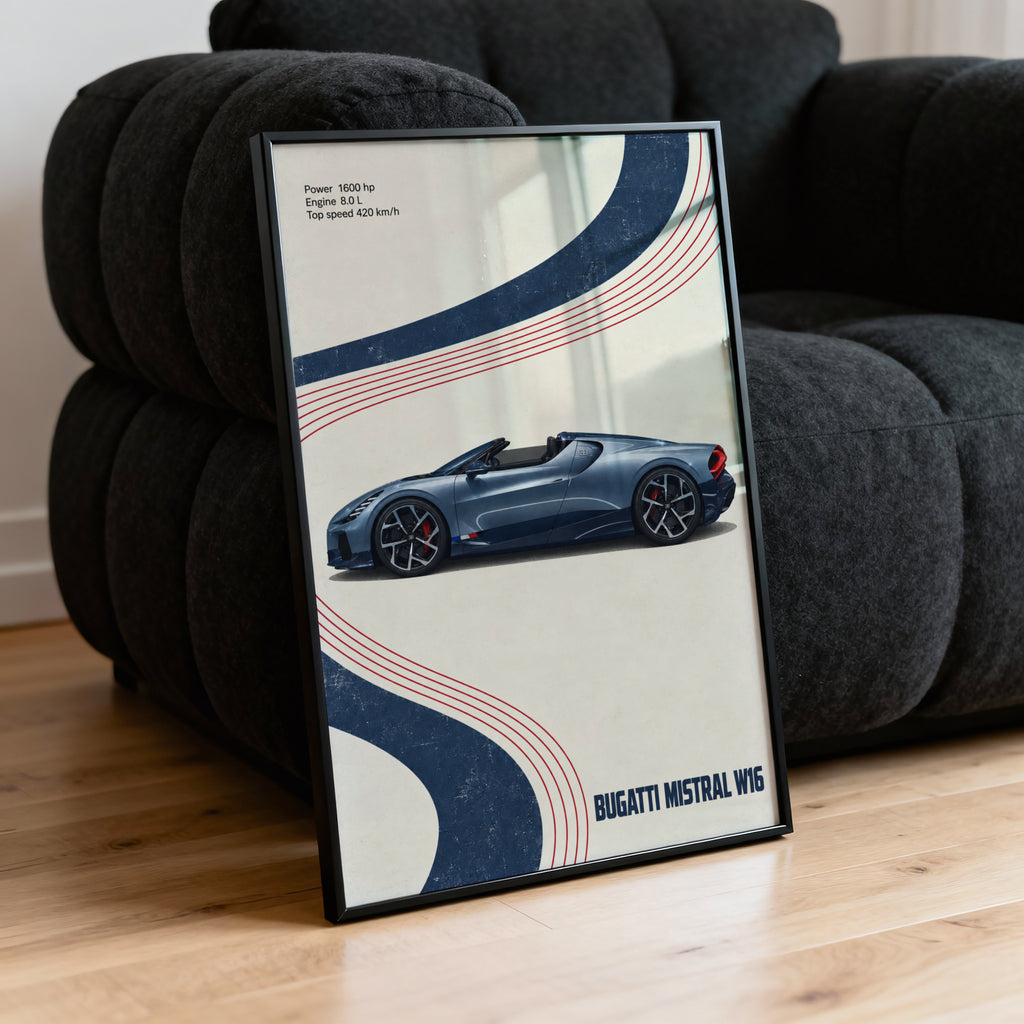 Vintage Bugatti Mistral W16 Print, Car Wall Art