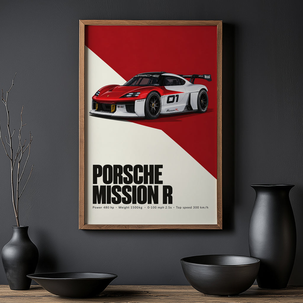 Vintage Porsche Mission R Print, Car Wall Art